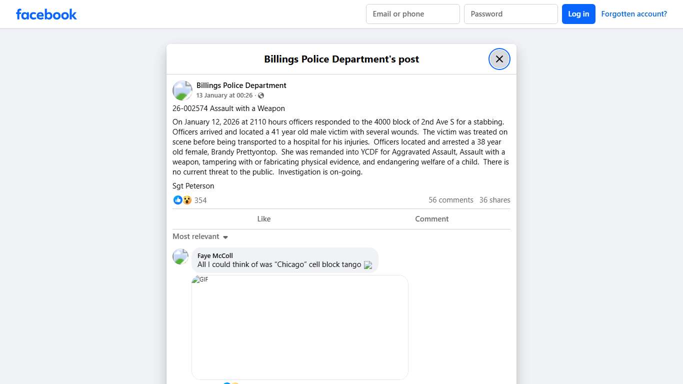 26-002574 Assault with a... - Billings Police Department | Facebook